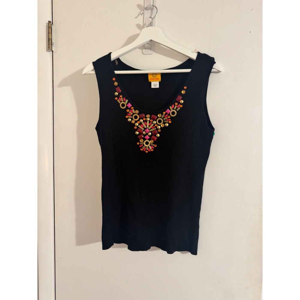 Ruby Rd Tank Top Embellished V-Neck Large Black Womens Beaded Knit Sweater Shell